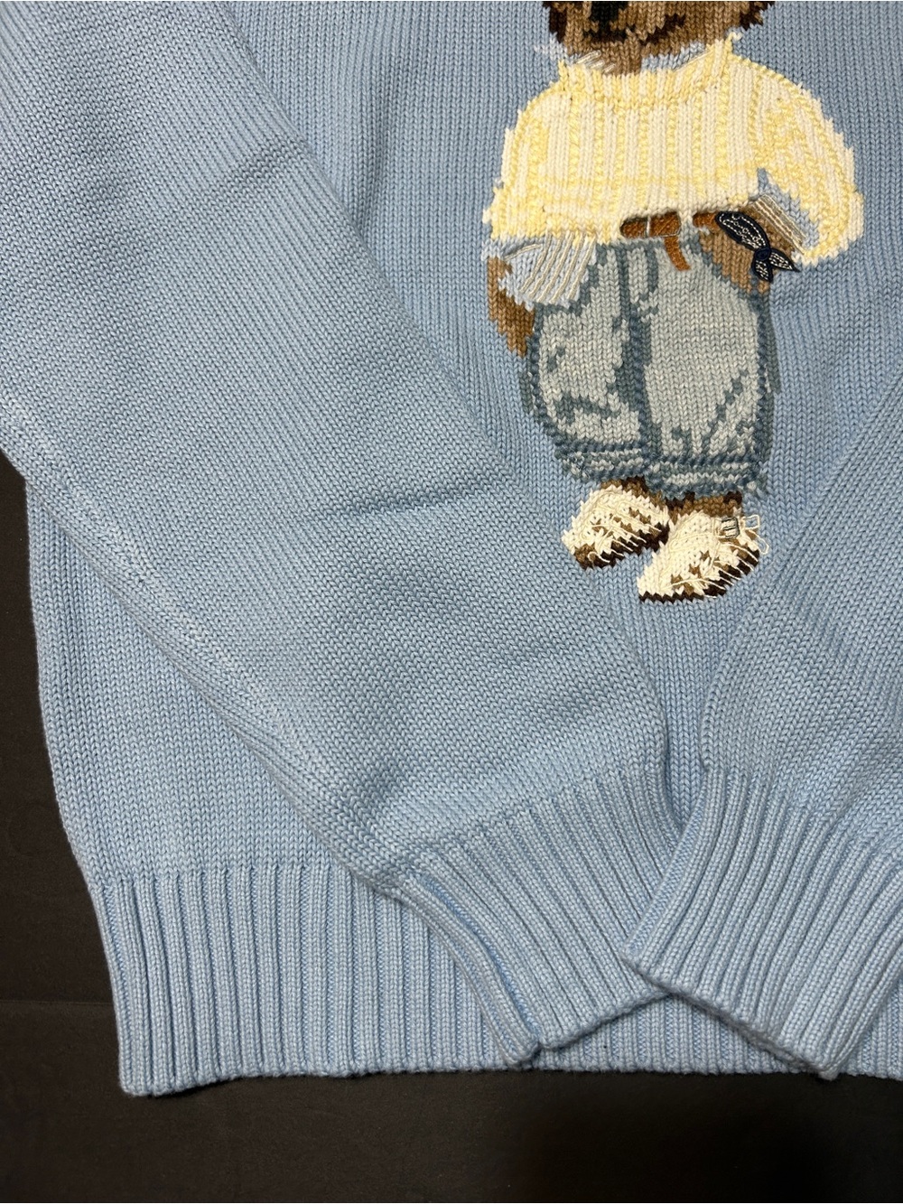 Polo by Ralph Lauren women’s cotton Light Blue Bear Intarsia Crewneck Sweater L - Picture 9 of 16